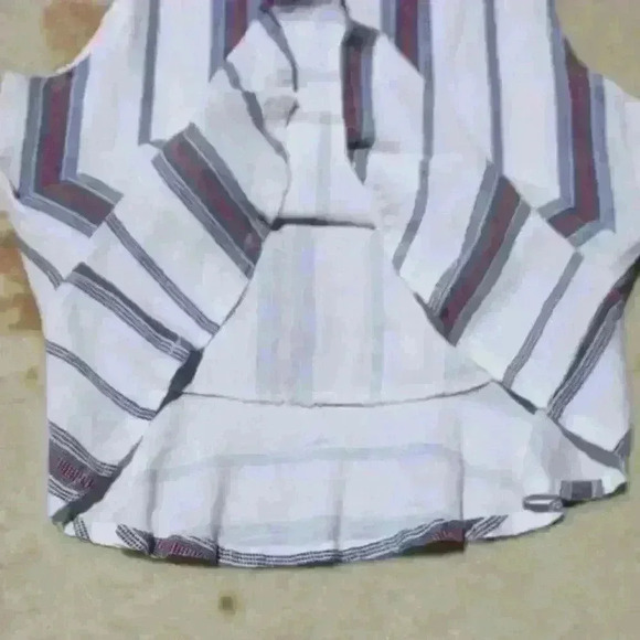 LINEN Striped Cropped Sleeveless Tank Top Ruffle Hem Peplum Women Small - Picture 7 of 11